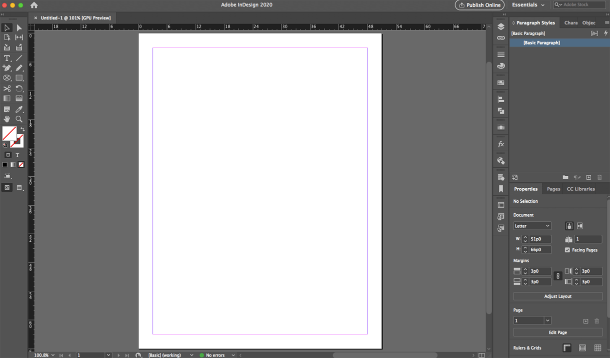 Blank indesign document